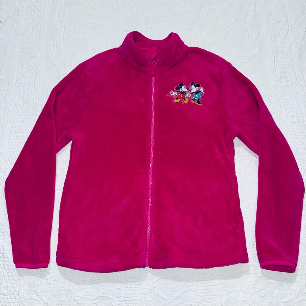 Disney Store Hot Pink Fleece Full Zip Up Jacket Mickey & Minnie Size Medium